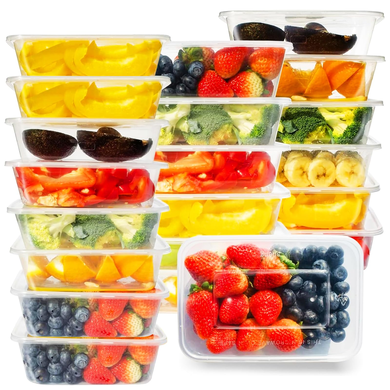 50 Boîtes Repas Micro-ondables 1000ml - Sans BPA - Transparentes - Empilables - Pour Meal Prep