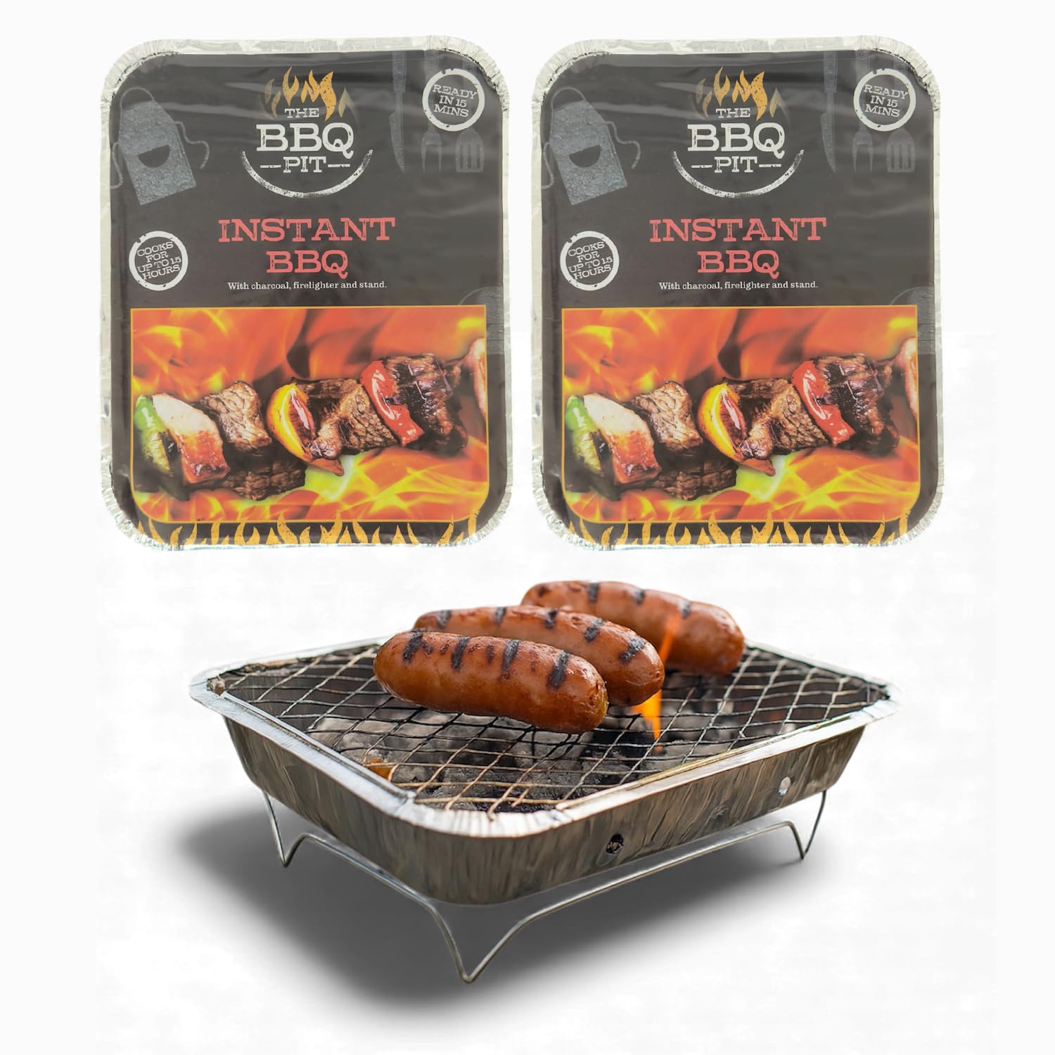 Disposable Instant BBQ Grill 2 & 4 Pack – Portable Charcoal Barbecue with Stand | Ideal for Garden Parties, Camping, Fishing, Picnics & Outdoor Events | Quick Lighting, No Mess, Easy to Use (2)