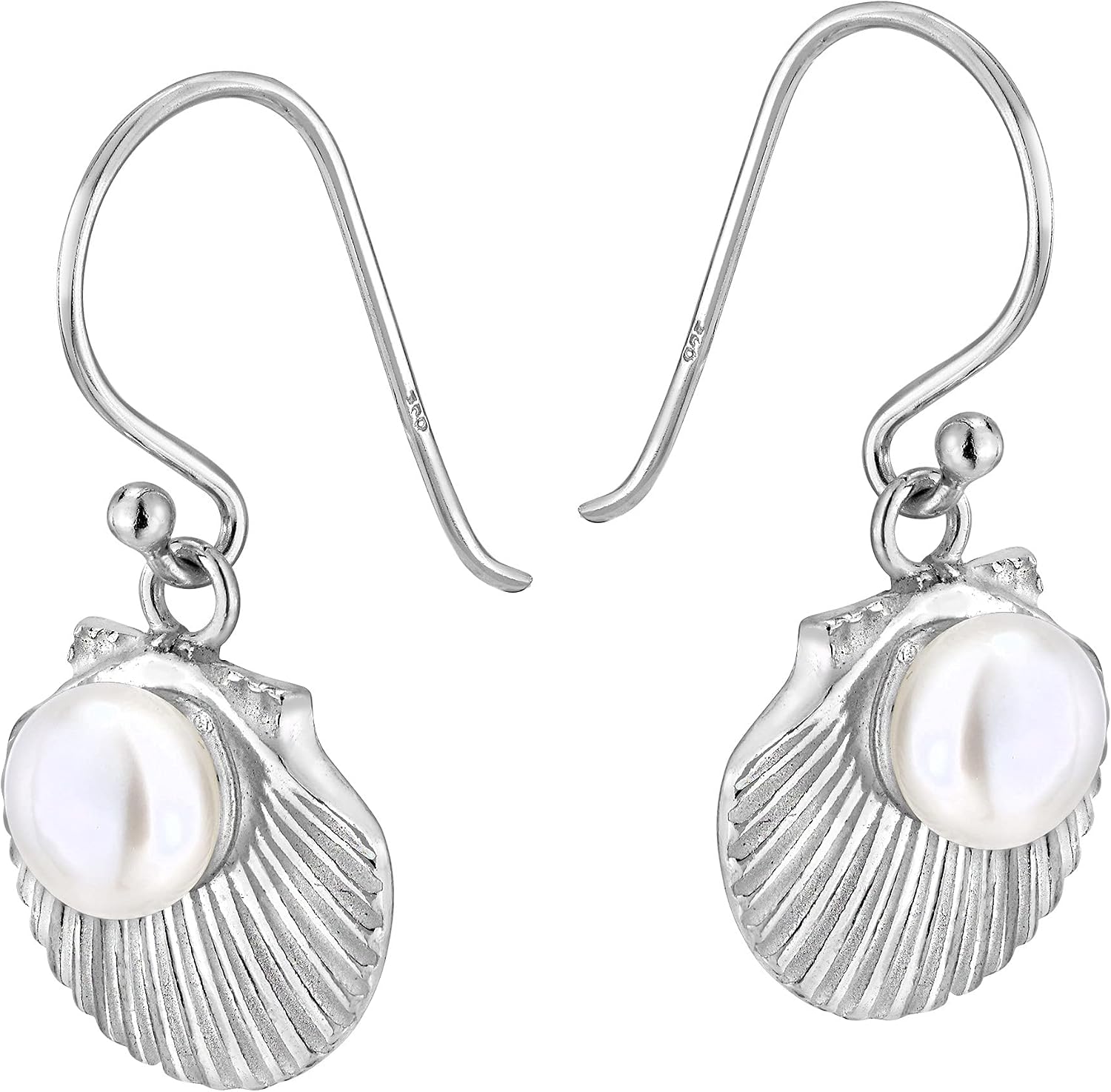 AeraVida Ocean’s Beauty Cultured Freshwater White Pearl in a Seashell .925 Sterling Silver Dangle Earrings | White Pearl Dangle Earrings for Women | Seashell Earrings Dangle Earrings Fashion Jewelry