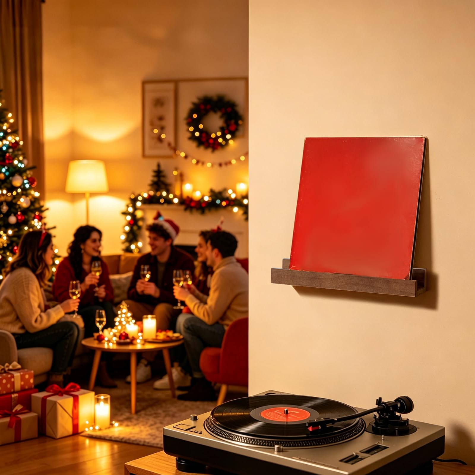8 soportes de pared para discos de vinilo, estantes flotantes de discos de madera, soporte de almacenamiento de discos de vinilo de pared para álbum, libro, arte de imágenes en dormitorio