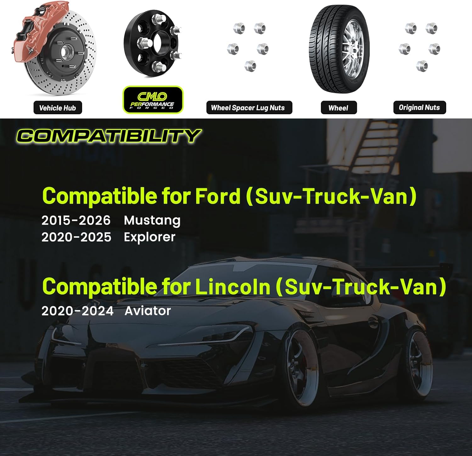 25mm (1 Inch) Hubcentric Black Wheel Spacers 5x4.5 Compatible For 2015-2022 Ford Mustang 2020-2022 Explorer, Compatible For 2020-2022 Lincoln Aviator (2pcs 70.5mm M14x1.5) 5x114.3 Spacer