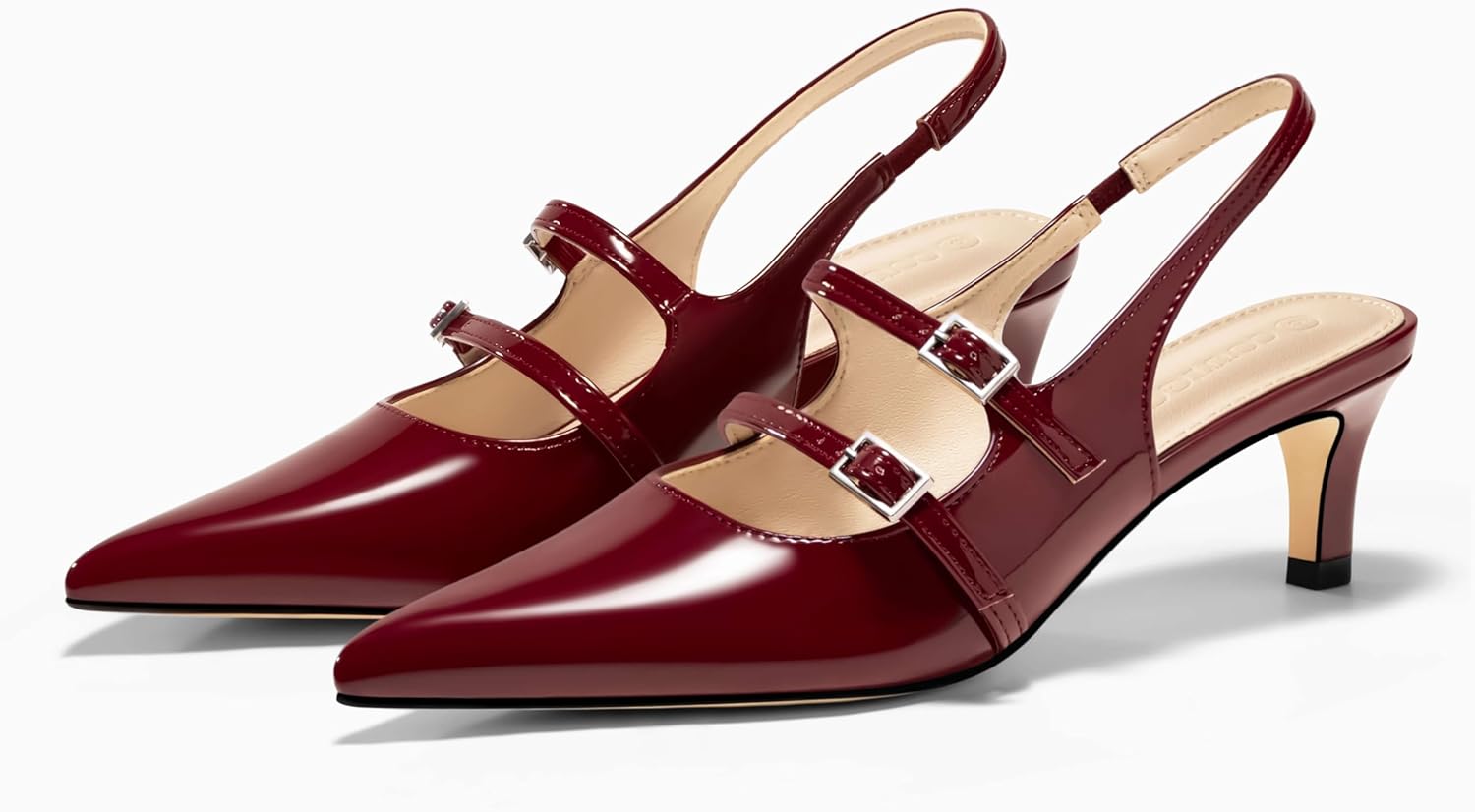 Coutgo Womens Slingback Kitten Heels Mary Jane Pumps Closed Pointed Toe Buckle Strap Wedding Dress Shoes - Image 4