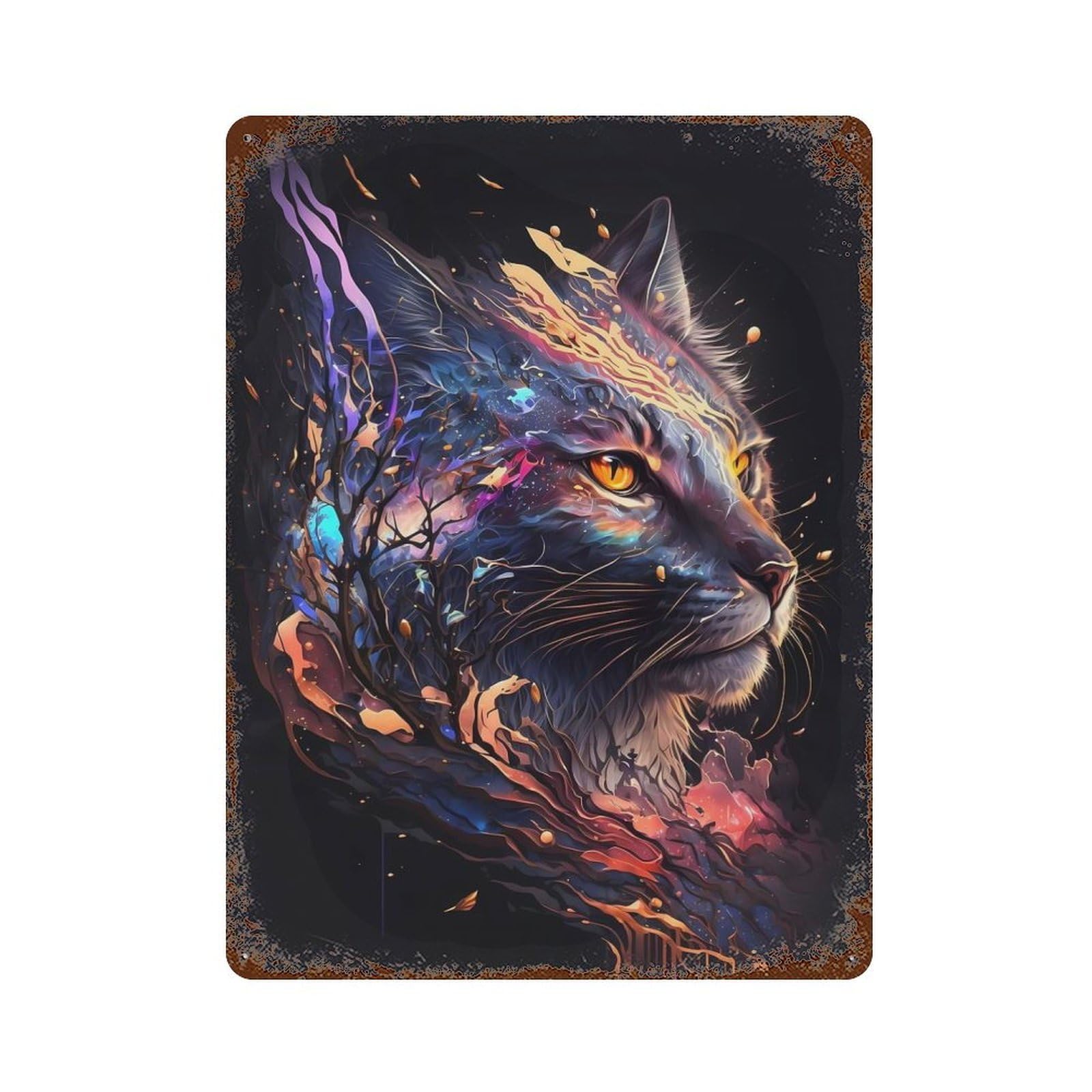 Lynx Vintage Wall Sign 15.7"x11.8", Rust Effect Metal Decor for Cafe, Home Bar And Lounge Decor