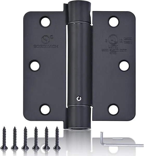 SORGMACH Self Closing Hinge 3 ½"x 3 ½" Adjustable 3 1/2 Inch Matte Black Auto Close Spring Hinges Door Closer Hinge 1/4" Radius Corner for Commercial Grade Auto Self-Closing 3 Pieces