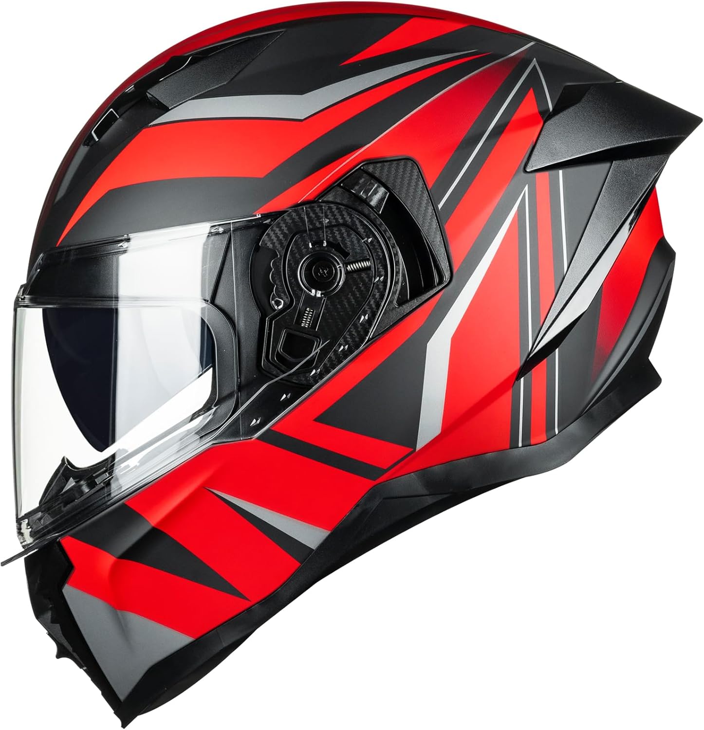 Motorcycle Helmet Full Face with Dual Visor Motorbike Street Bike Racing DOT for Adults Men Women Model MF569 (Black Red, XL)