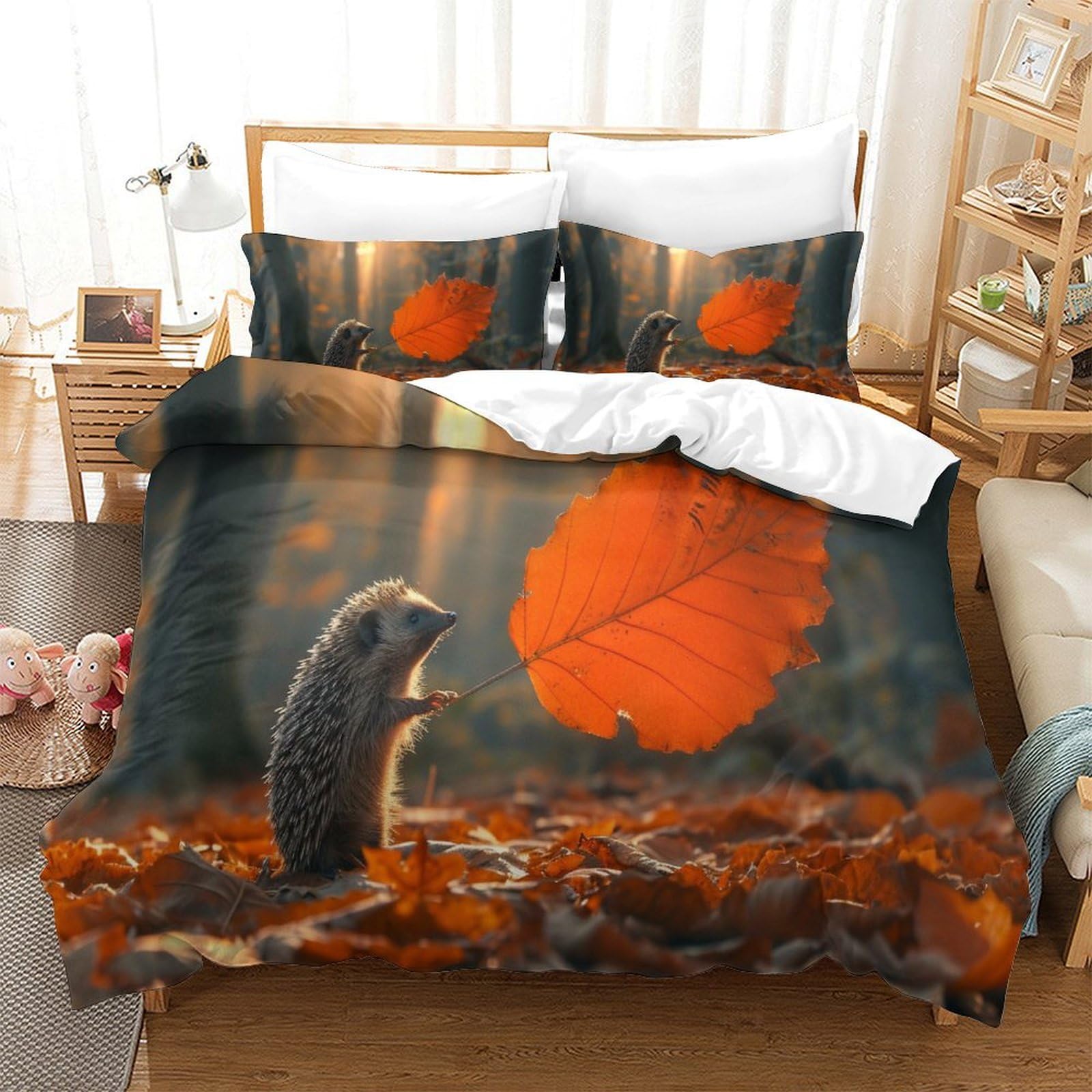 P1S9U7W5Y Autumn Leaf 3D Printed Microfiber Duvet Cover Set 3pcs Mushroom Theme Bedding Set King（220x240cm）
