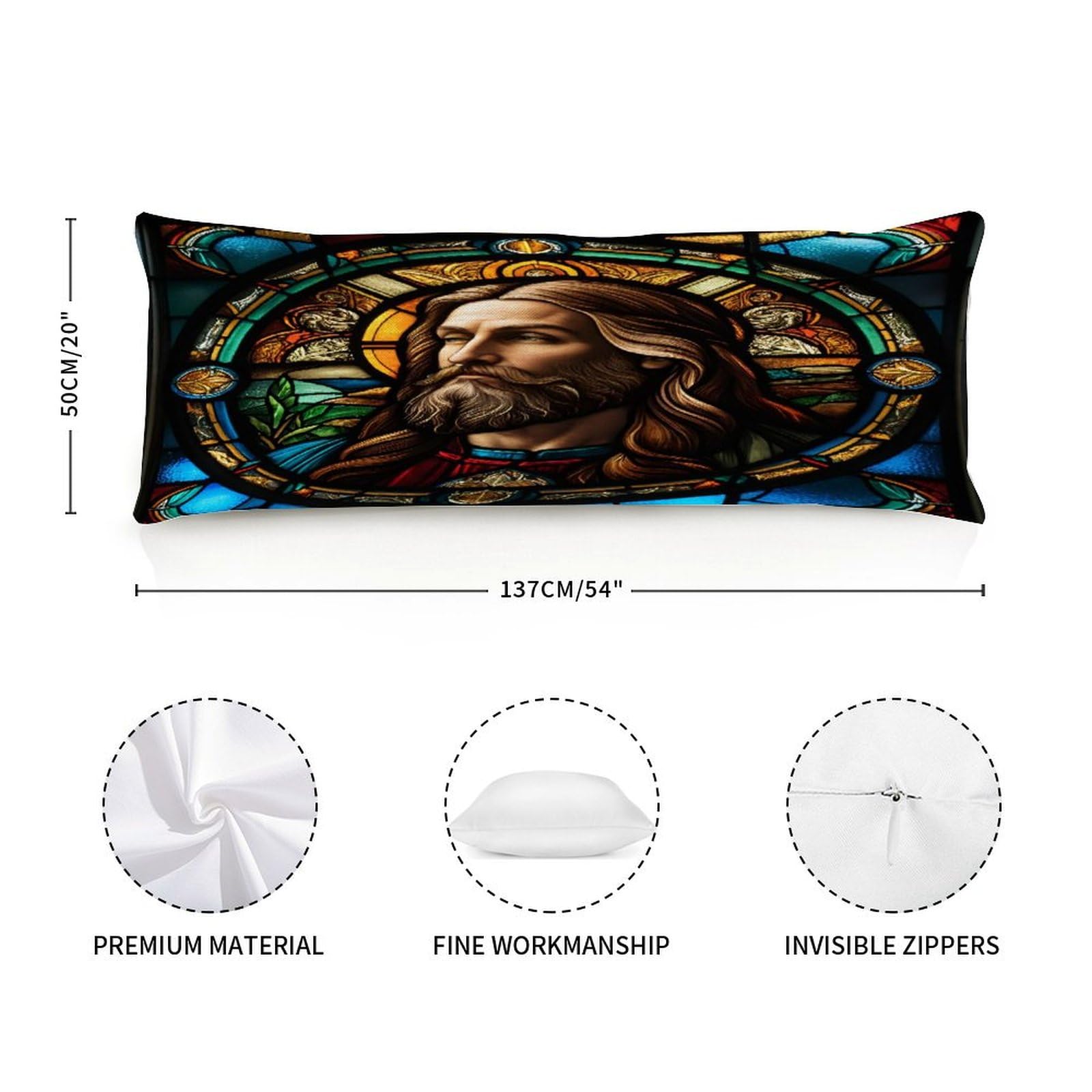 Body Pillow Case Cover,Christianity Religion Christian Jesus Church Stained Glass Decorative Rectangle Accent Long Body Pillowcase 20x54in Mother's Day Birthday Gifts Christmas for Women Girl Mom