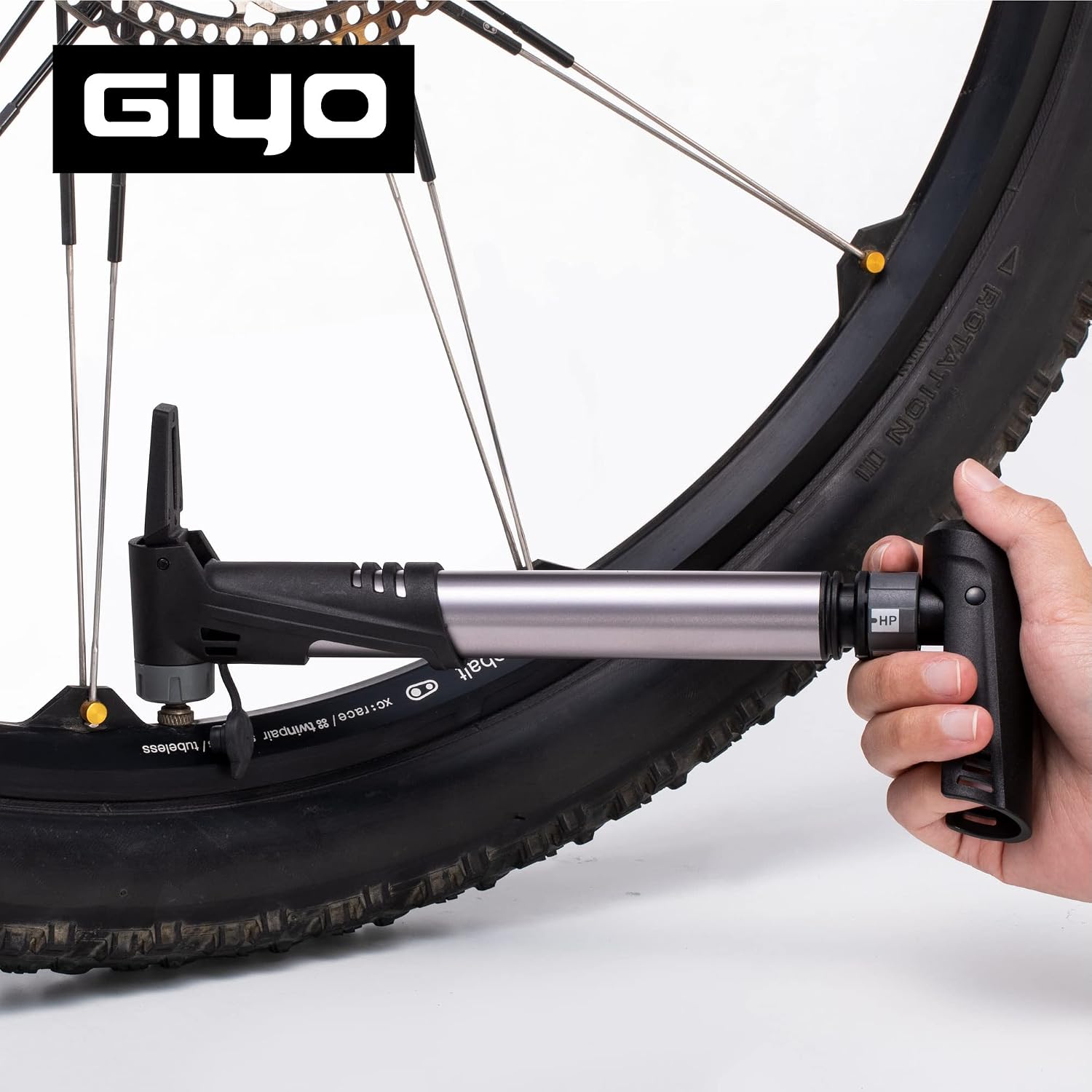 GIYO Bike Tire Pump | 2 Stage HP HV 120 PSI Max | Clever Valve Fits Presta & Schrader | for MTB & Road Frame Mounted (GP992) Taiwan Made