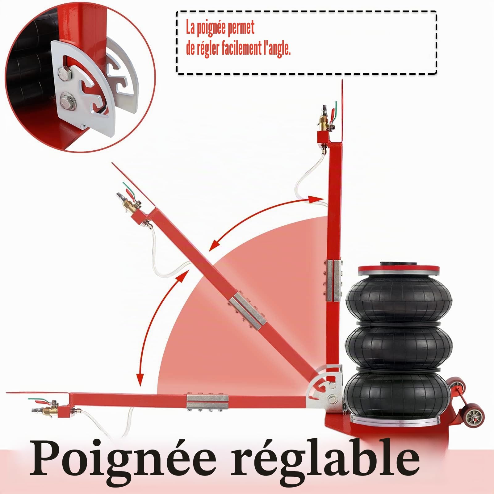 LILIIN Cric pneumatique 3T - Cric pour voiture - Hauteur de levage : 150–400 mm - Cric à air avec poignée, cric pour réparation, en rouge et noir