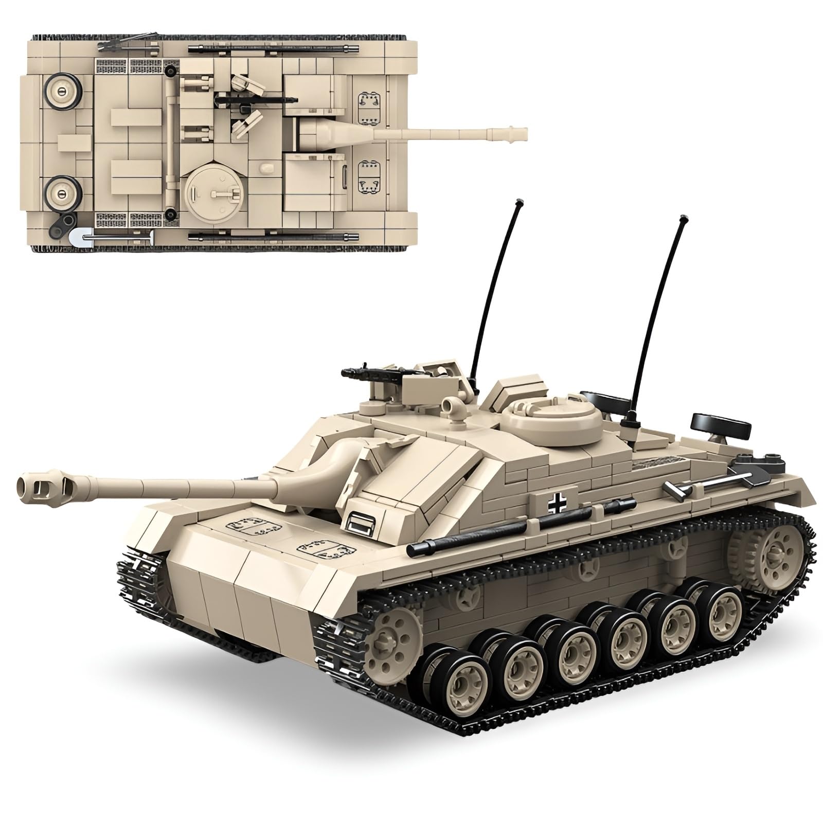 Technik Panzer Bausteine, StuG.III AUSF.G Panzer Klemmbausteine, WW2 Militär Gepanzertes Fahrzeug Bausatz Modell Spielzeug, Geschenke für Erwachsene und Militärfans, 940 Teile