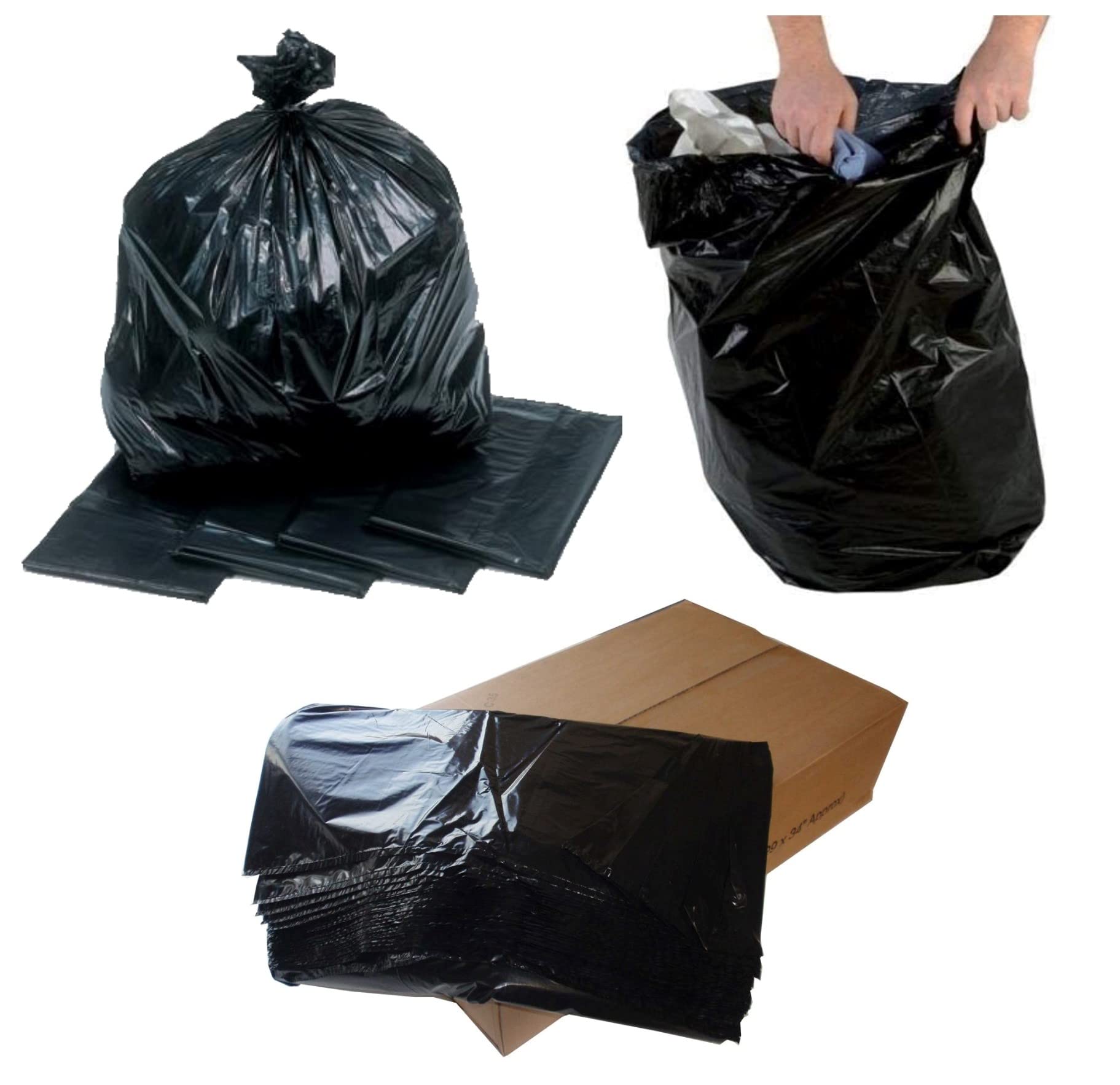 HOT BARGAINS 200 X Black Refuse Sacks Heavy Duty Rubbish Bin Bags Size ...