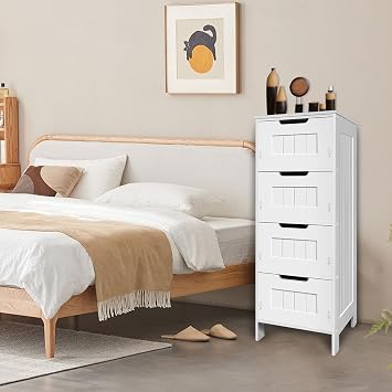 DICN Drawers Storage Cabinet Slim Bathroom Storage Unit White Bathroom Cupboards Floor Standing - Easy to Install - Waterproof - Space Organisation for Room and Bathroom (4-Drawer,30x30x81cm)
