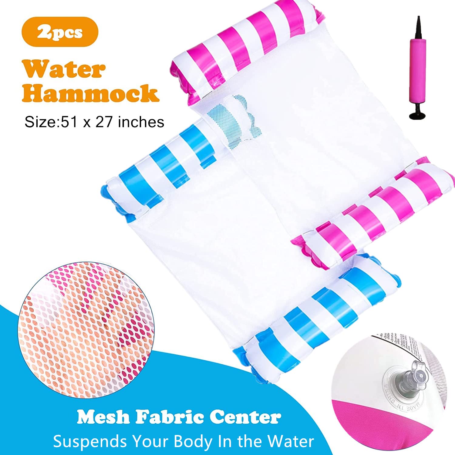 2Pack Inflatable Pool Floats Hammock - Image 3