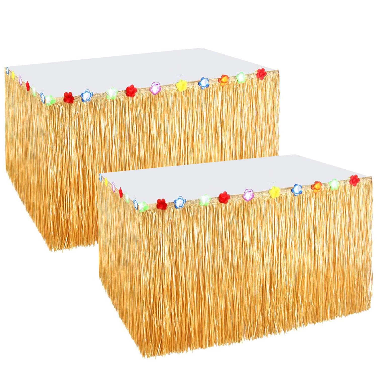 GEERDAN Set di 2 Gonna Tavolo Hawaiana, Decorazioni per Feste Hawaii con Fiori Multicolori, per Feste in Spiaggia, Feste Estive, Feste in Maschera in Decorazioni