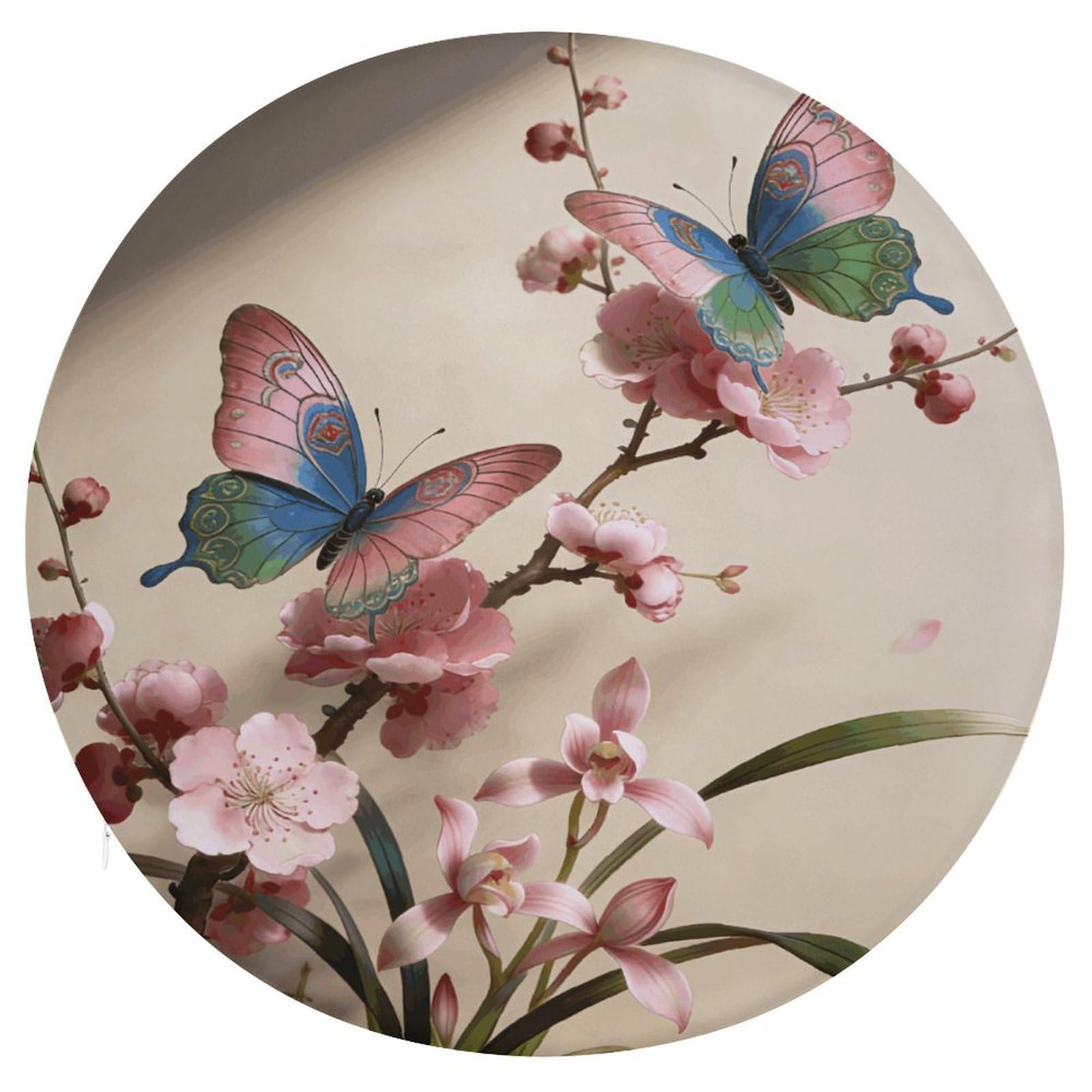 Cojín de asiento redondo de 15.3 pulgadas con funda extraíble lavable y diseño de mariposa