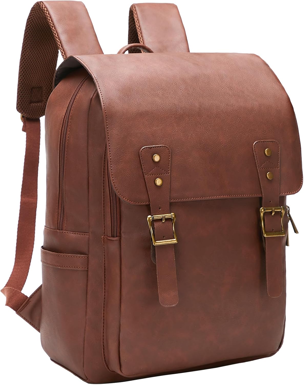 Leather Backpack for Men Women, 15.6in Laptop Backpack Waterproof Vintage Backpack for Commute Work Travel College Bookbag, Dark Brown