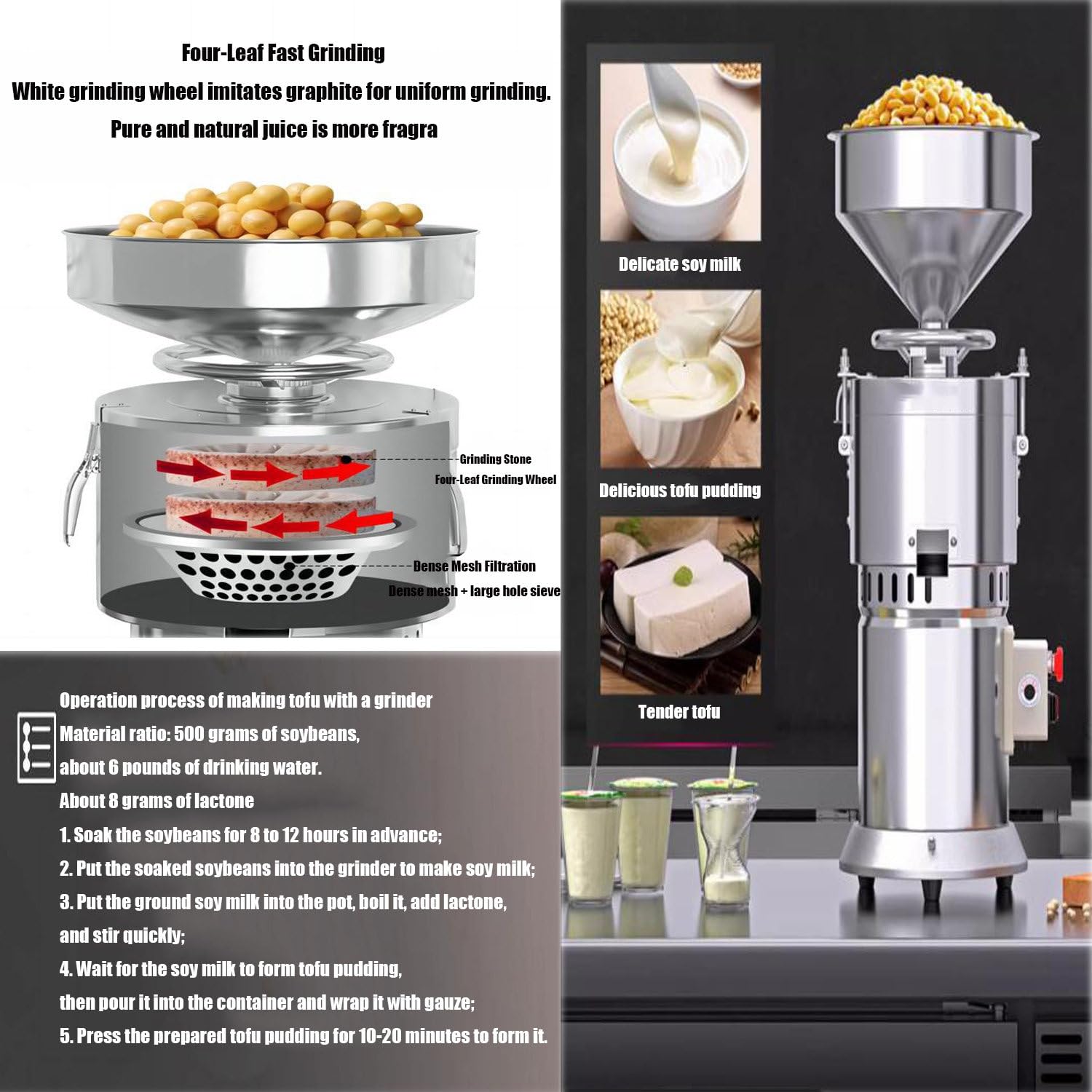Große Kapazität Mahlmaschine Edelstahl Sojamilch Maker Automatisch mit Filter für den gewerblichen Gebrauch in Restaurants und Kantinen