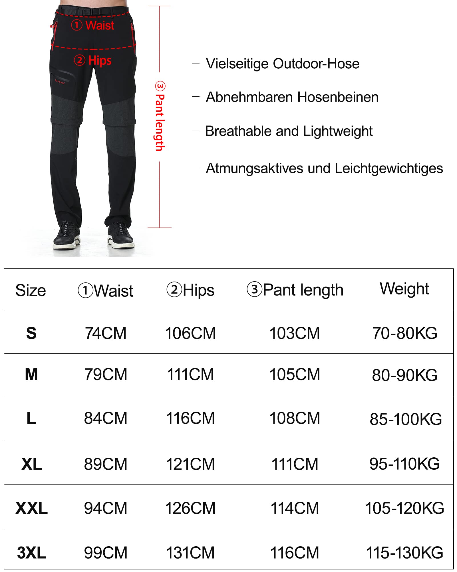 Pantalones Trekking Hombre Montaña Pantalones Convertible Cortos,Impermeable Secado RáPido Transpirable Anti-ArañAzos Trabajo Pantalones Senderismo