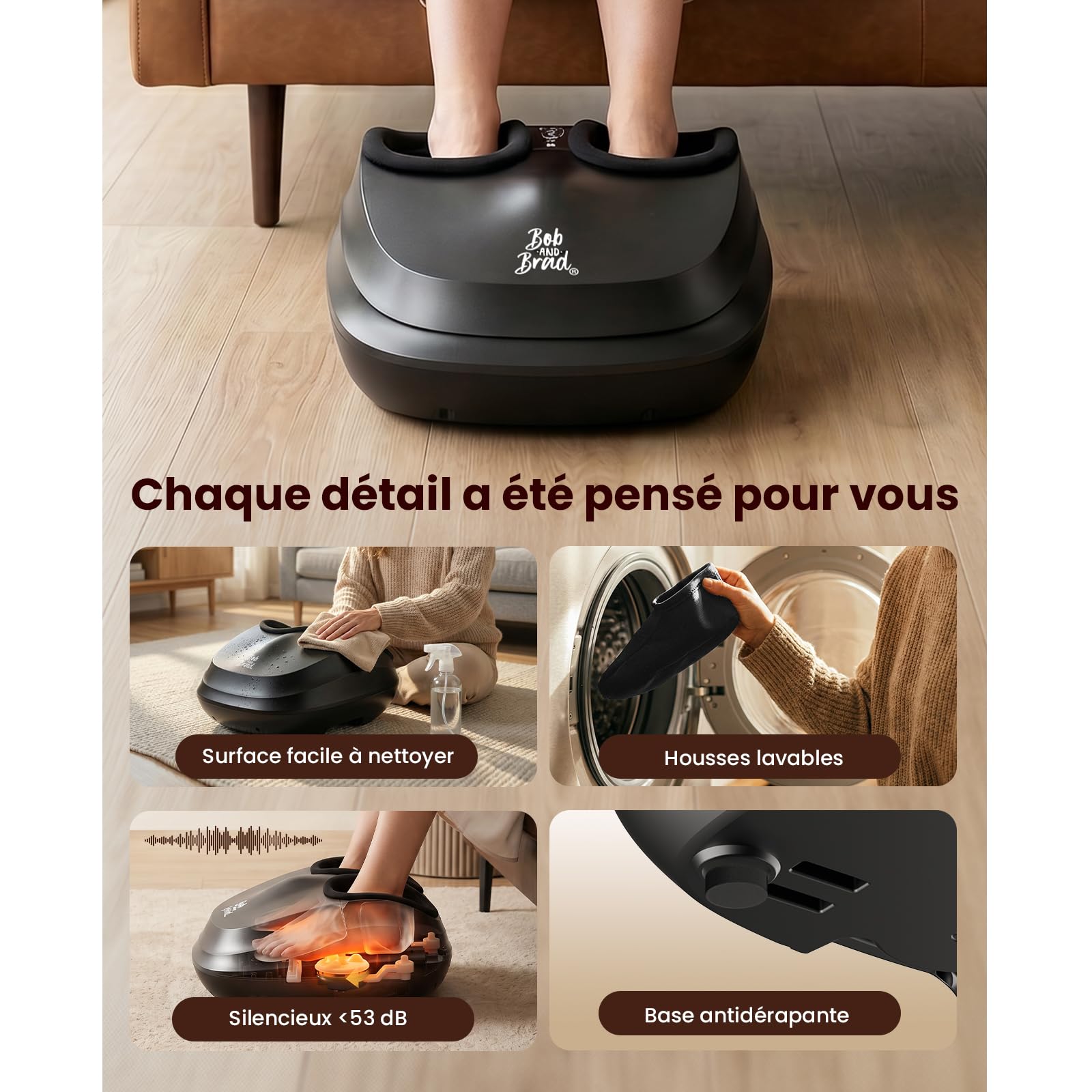Bob and Brad Lite Masseur de Pieds Shiatsu avec Chaleur, Appareil Massage des Pieds à Pétrissage Profond pour Soulager la Fasciite Plantaire, et Détendre les Pieds Fatigués