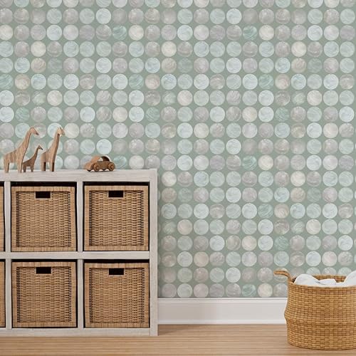 Miniatura 7 de Spoonflower Peel & Stick Wallpaper 12ft x 2ft - Capiz Shell Mint Circles Hawaii Boho Shells Custom Removable Wallpaper
