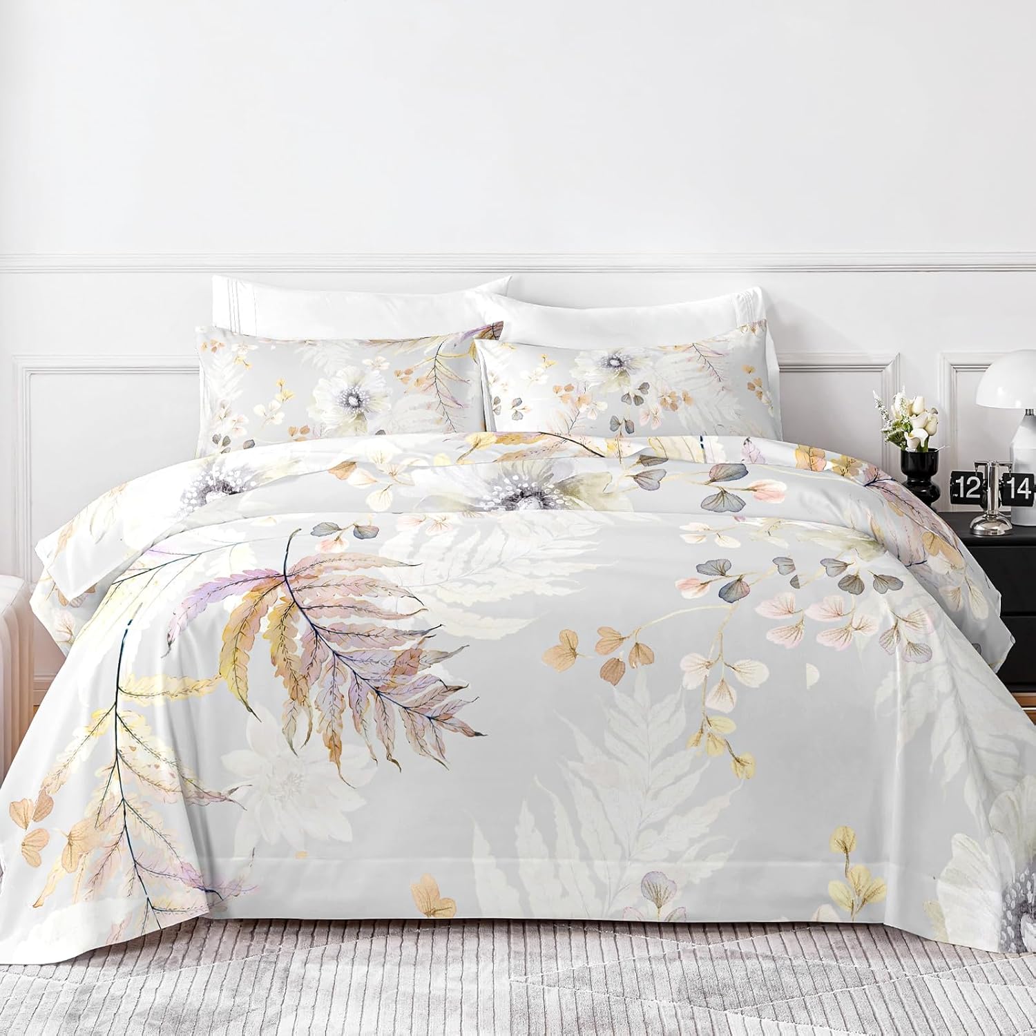 HCORA Queen Sheet Set Floral Print Luxury 1800 Brushed