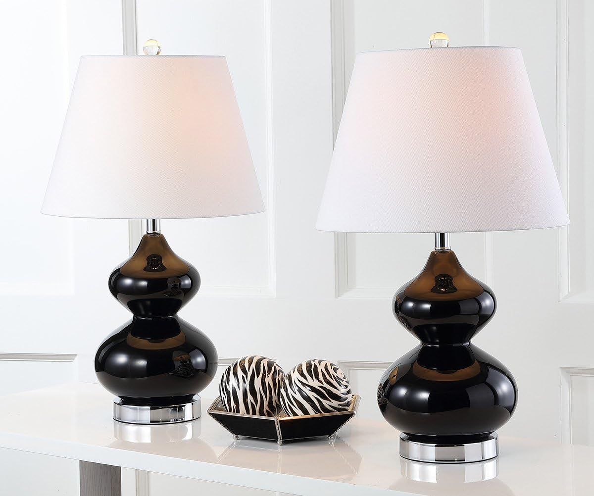 SAFAVIEH Lighting Collection Eva Modern Contemporary Black Double Gourd Glass 24-inch Bedroom Living Room Home Office Desk Nightstand Table Lamp Set of 2 (LED Bulbs Included)