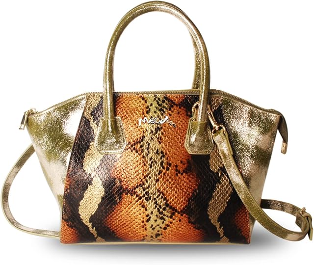Mel Jun Ladies Handbags Genuine Leather Women Tote Bag, Cowhide Leather Soft Women Purse Shoulder Bag - Snakeskin Leopard Pattern with Metal Handles