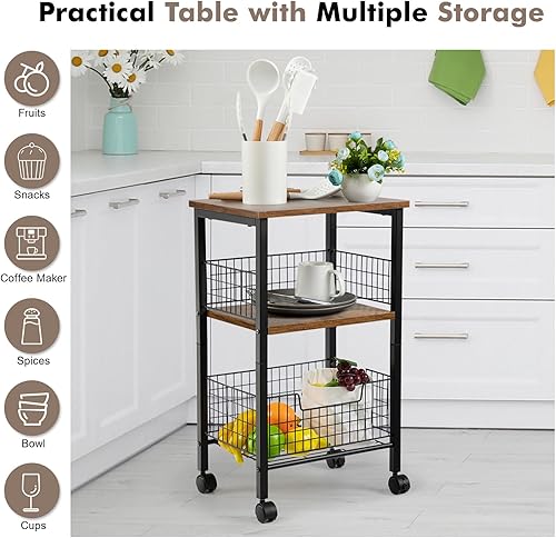 Miniatura 6 de Hadulcet Mesa auxiliar pequeña, mesa auxiliar de 3 niveles con cesta de almacenamiento, mesa auxiliar de estilo industrial para sala de estar,