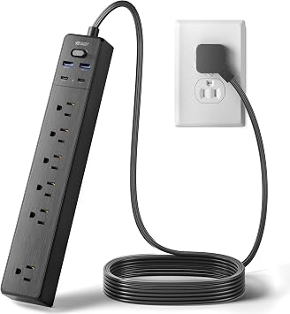 Power Strip, SUPERDANNY 6-Outlet Surge Protector, 4 USB Ports, 4.5 Ft Extension Cord, 900 Joules, Mountable, Overload Switch, Protected Indicator Light, Multiple Protections for Home Office, Black