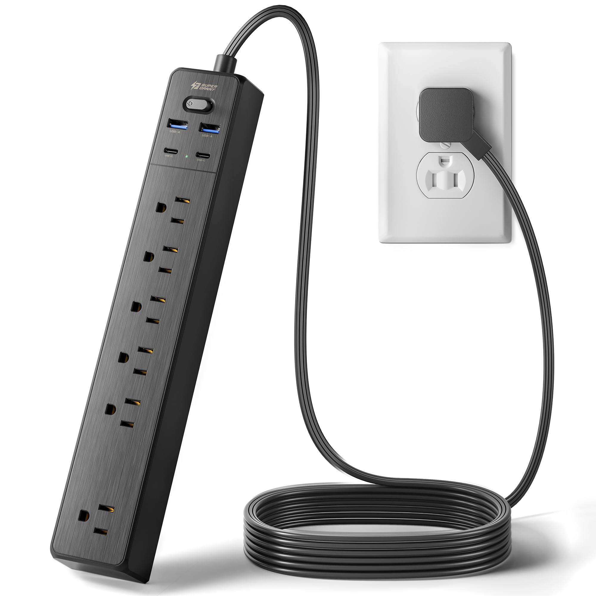 Power Strip, SUPERDANNY 5-Outlet Surge Protector, 3 USB Ports, 4.5 Ft Extension Cord, 900 Joules, Mountable, Overload Switch, Protected Indicator Light, Multiple Protections for Home Office, Black