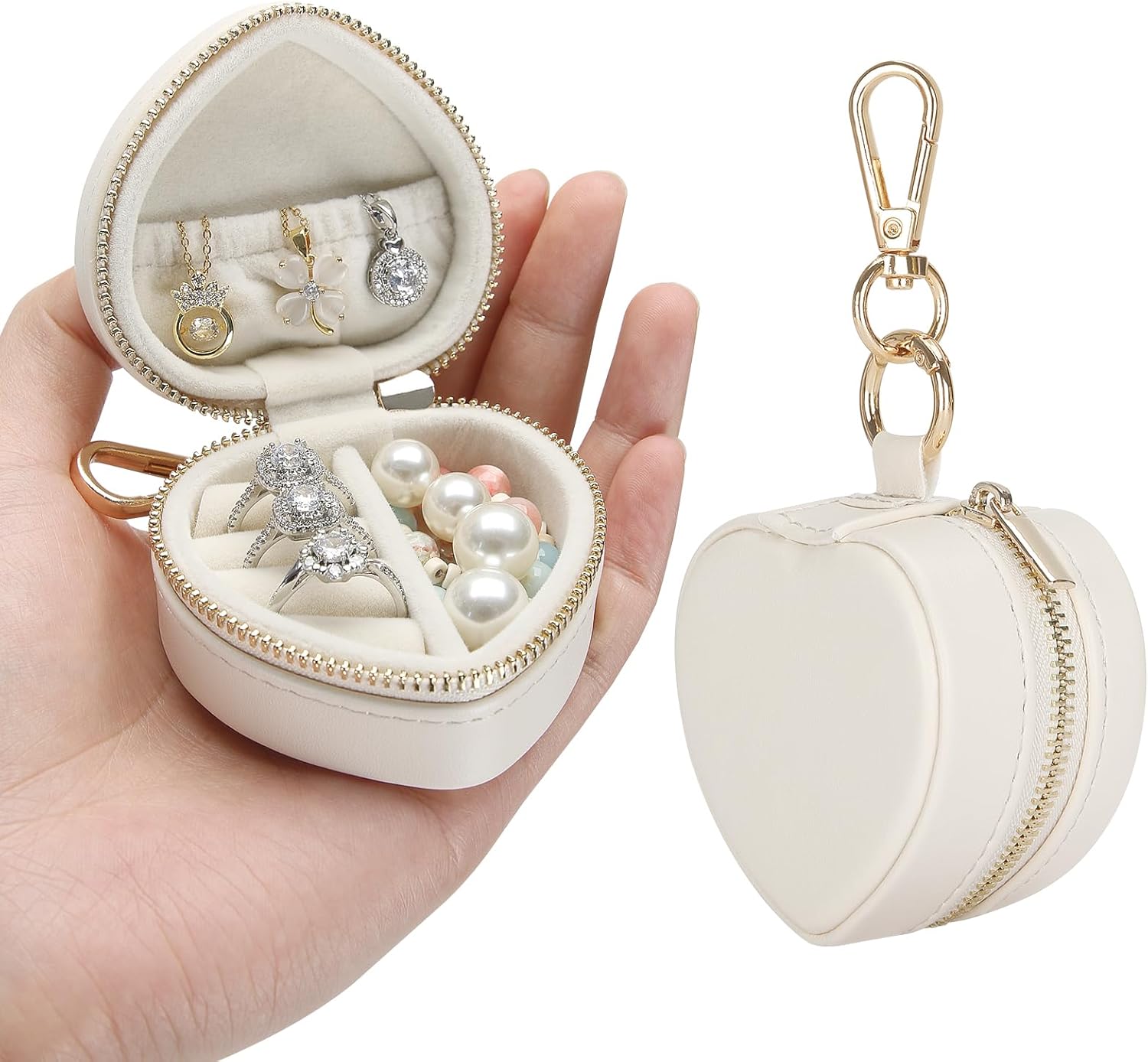 KUKUVR Mini Heart Travel Jewelry Box with Keychain...
