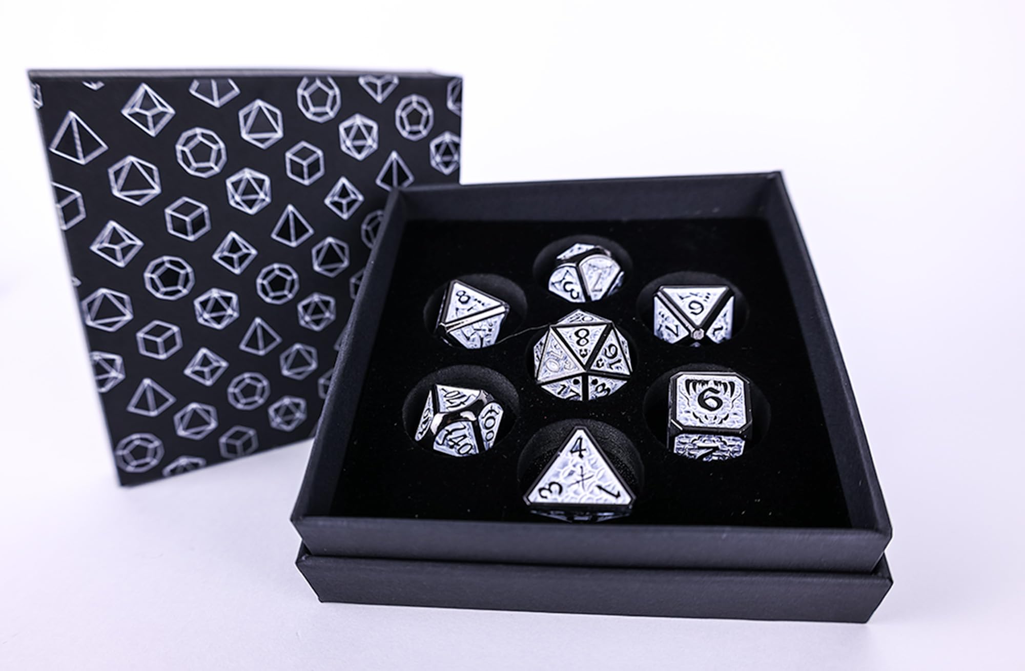 Juego de dados LPG - Metal RPG Draco Dark Light Blue/Silver