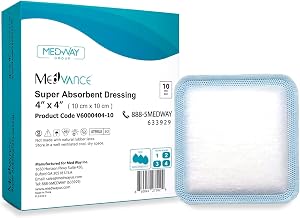 MedVance Super Absorbent Dressing, Non-Adhesive Pads for Wound Care, Pressure Ulcers & 1st/2nd Degree Burns, Superior Moisture Absorption, Box of 10 dressings (4"x4" Bandage, 2.75"x2.75" Pad)