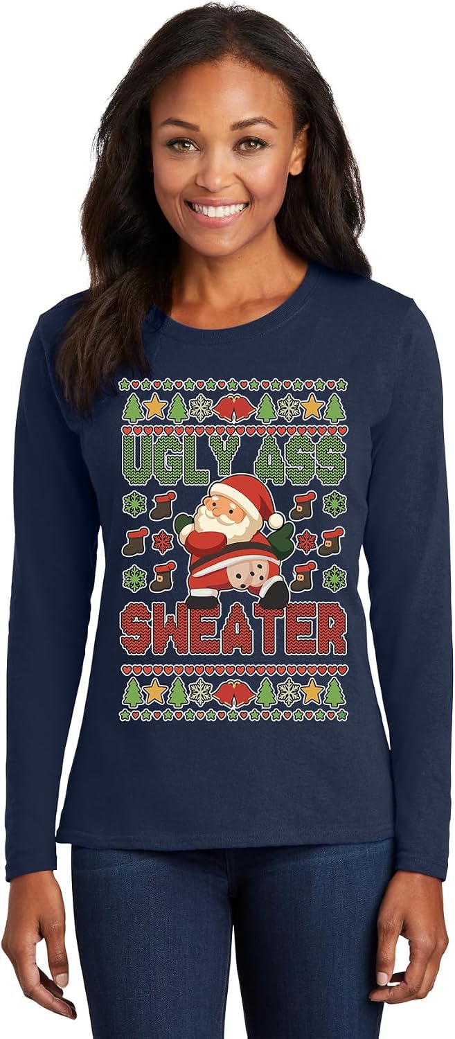Ugly As Sweater Santa Funny Ugly Christmas Womens Long Sleeves