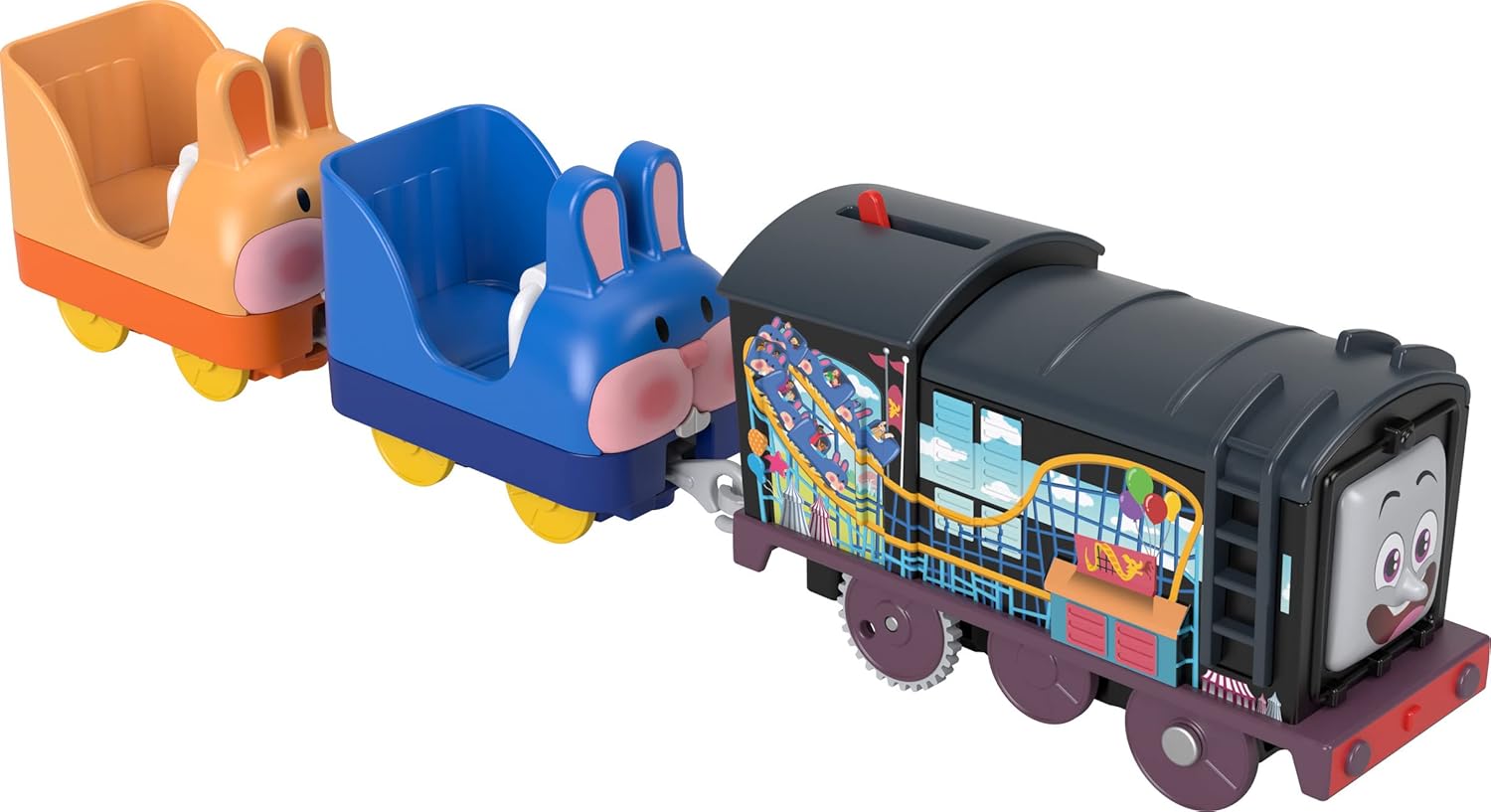 Thomas & Friends Toy Train, Carnival Diesel Motorized Engine with 2 Roller Coaster Cars for Preschool Railway Play Ages 3+ Years