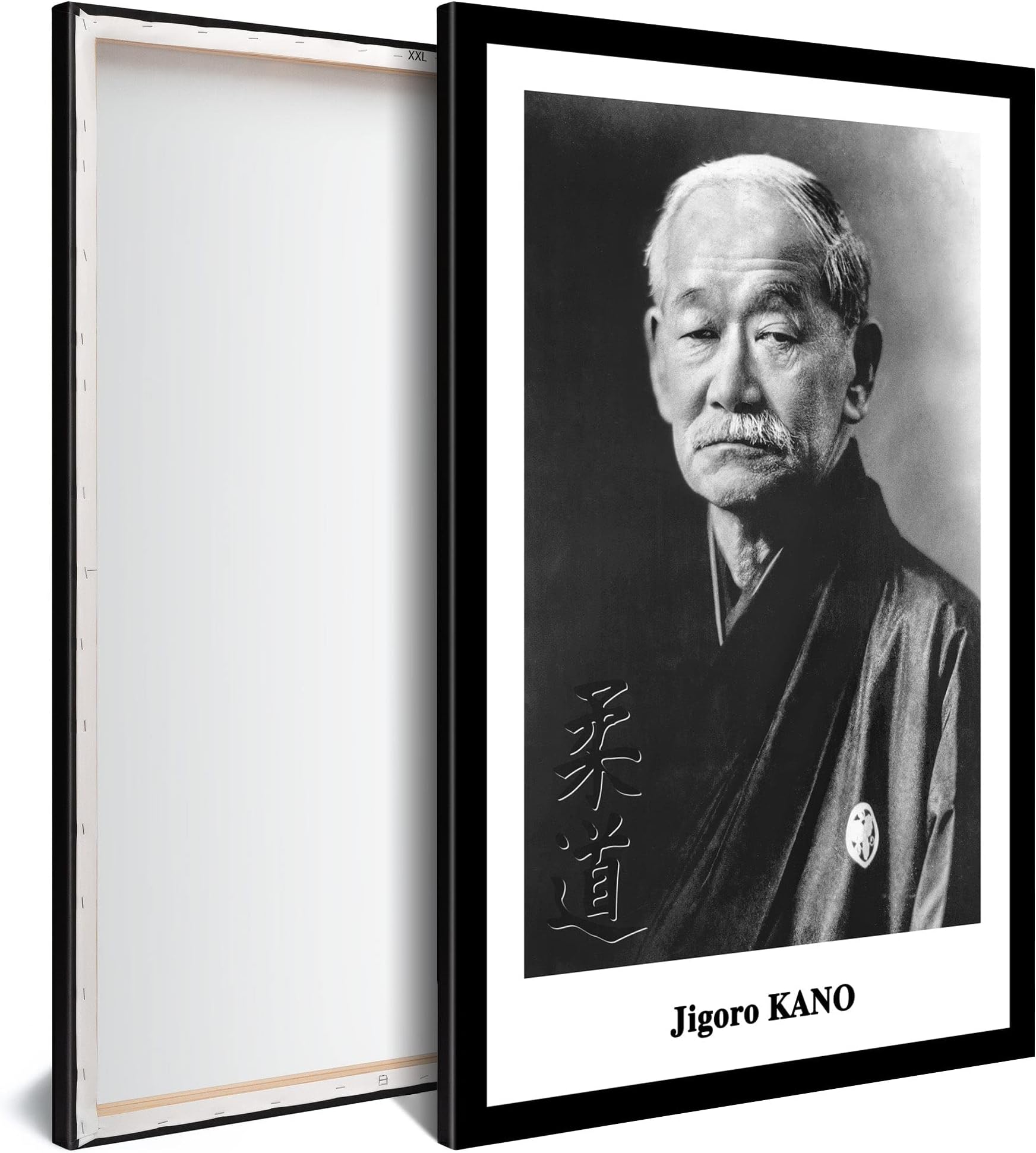 PRINTADECO SBL0265 Modern Wall Decoration Picture 60 x 40 cm High Definition Canvas Print, Wooden Frame, Black Edge, Dojo Jigoro Kano Kanji Judo