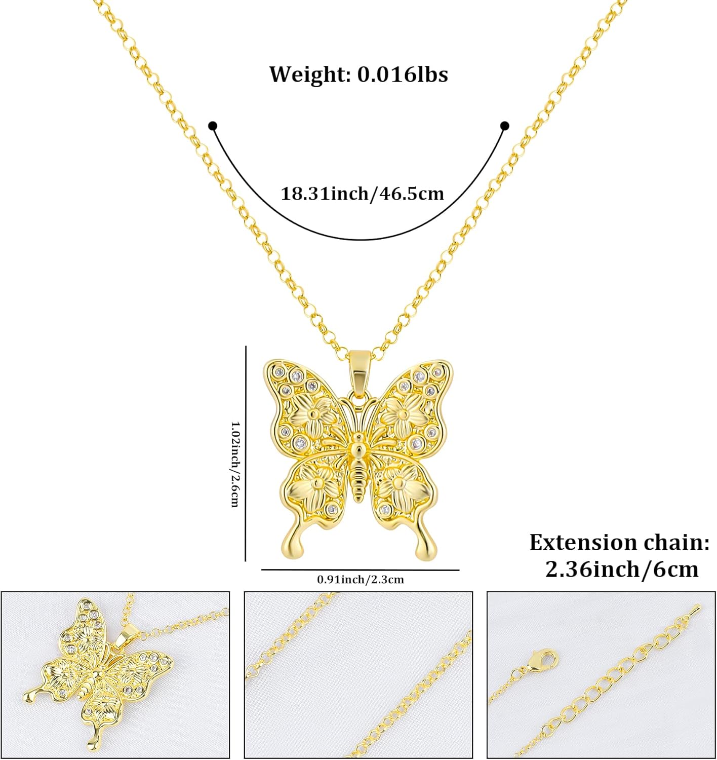 MOONWALTZ Gold Butterfly Necklace for Women 14K Gold Plated Hollow Butterfly Pendant Necklace Cubic Zirconia Butterfly Charm Necklaces Adjustable Trendy Insect Fairy Jewelry Gift for Women - Image 2