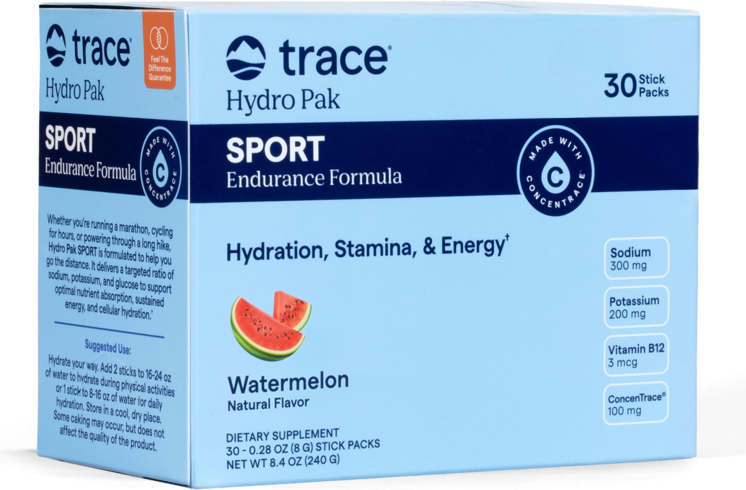 Hydro Pak Sport - Electrolyte Powder Packets Drink Mix Supports Rapid Hydration, Stamina, Energy, and Endurance* -Electrolytes, Vitamin B12 - Vegan - Watermelon Flavor - 30 Servings