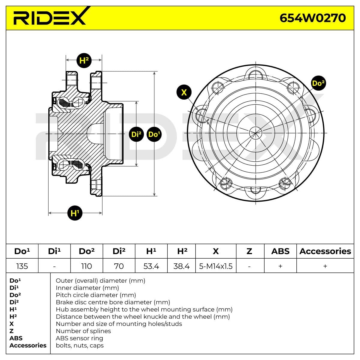 RIDEX 654W0270 Kit cuscinetto ruota Posteriore Sinistra Destra con sensore ABS integrato con bulloni/viti Compatibilità con ALFA ROMEO 159 Sportwagon 939