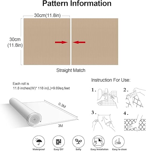 Miniatura 5 de weiseni Papel tapiz de pared con listones de madera, papel de contacto de grano de madera de 11.8 x 118 pulgadas, papel tapiz de listones de madera