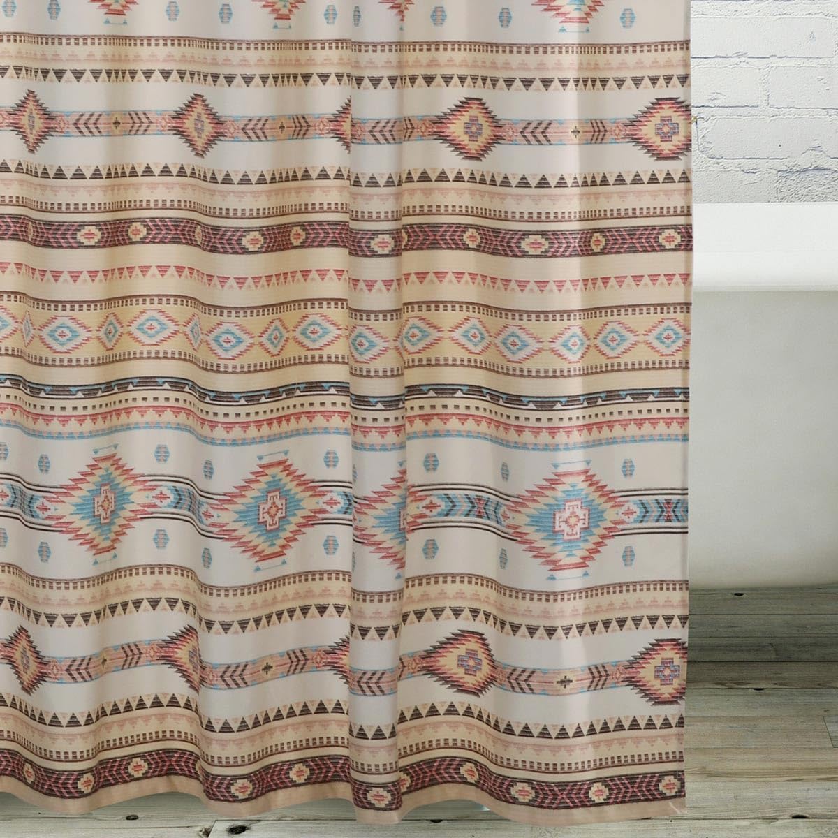 BLACK FOREST DECOR Sun Valley Tan Shower Curtain, Curtain Holdbacks, 72" W x 72" L