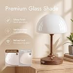 Dawnwake Table Lamp Cordless Mushroom Lamp, Bedside Lamps Small Lamp for Bedroom Living Room, 5000mAh Rechargeable Lamp Touch Desk Lamp, Walnut Wood Grain Finish