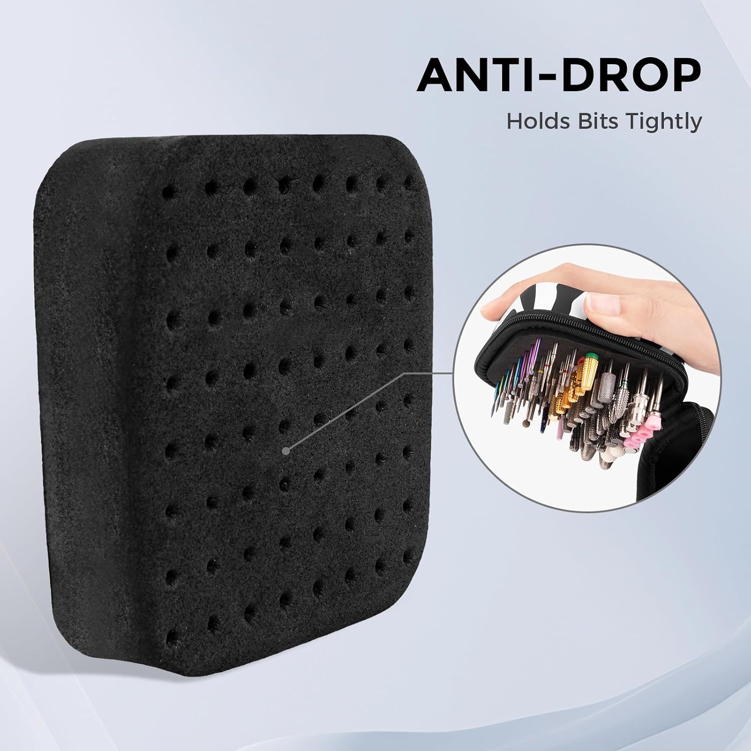 Lavinda Zebra Print Nail Drill Bits Holder, 64 Holes Dustproof Organizer Case with High Density Foam - Secure Drill Bit Storage for 3/32" Bits (Drill Bits Not Included)