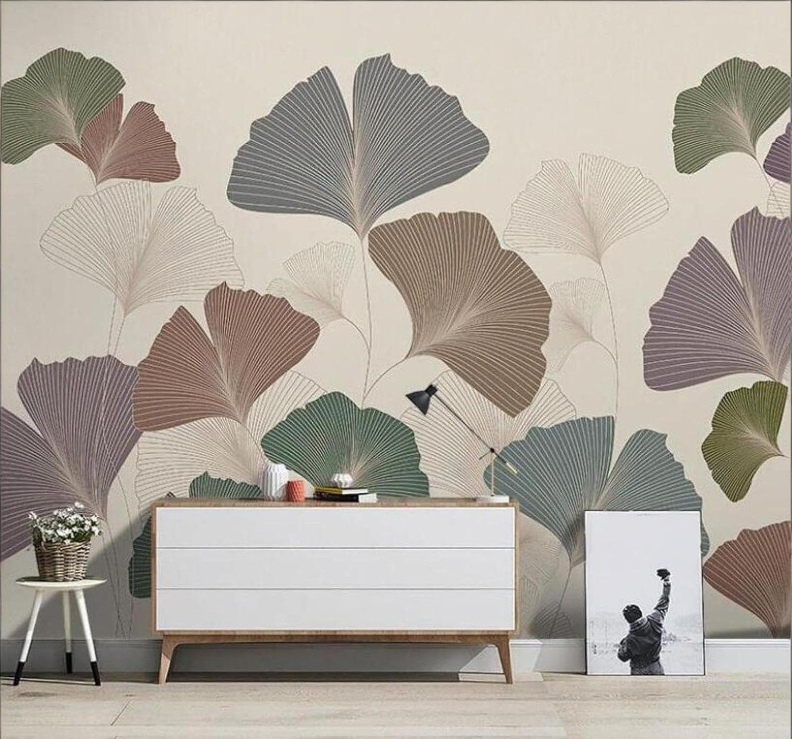 XLMING Minimalist Retro Hand Drawn Watercolour Ginkgo Leaves 3D Wallpaper Luxury Home Dining Decor Paste Sofa Living Room The Wall for Bedroom Mural-200cm×140cm