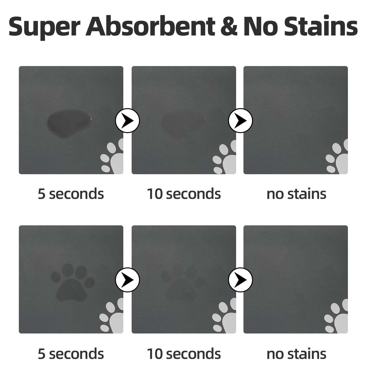 Dog Cat Food Mat Pet Bowl Absorbent No Stains Quick Dry-Innovative Pet Supplies Accessories-Water Dispenser for Messy Drinkers-Dark Grey With Paw Pattern 16"x24" 1
