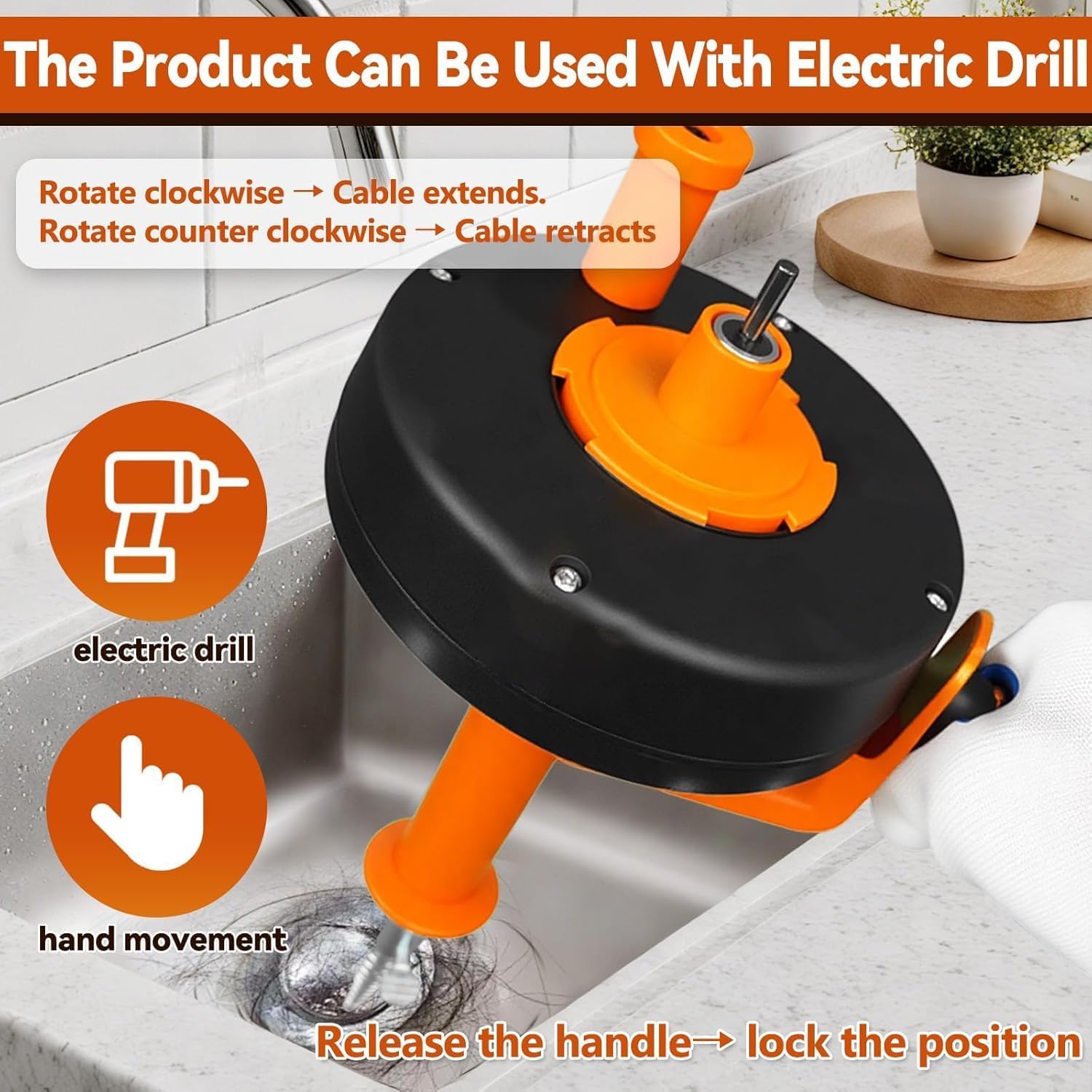NBYTLT 42Ft Drain Auger, Drain Snake with Drill Bit Adapter and Flexible Hose, with Gloves and Storage Bag, Manual Dual-use Plumbing Snake Suitable for Kitchen, Bathroom — view 3