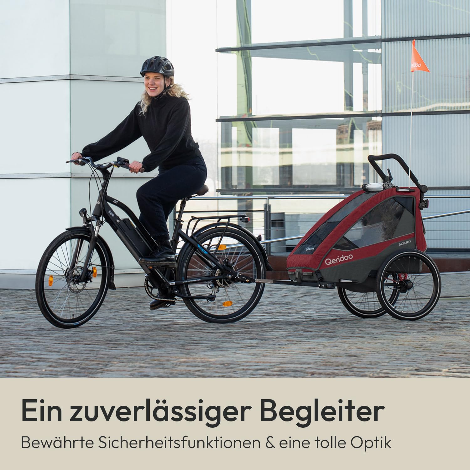Qeridoo Skaja 1 Cayenne Red Fahrradanhänger 1 Kind Premium-Federung 3-in-1-Funktion Kinderfahrradanhänger Jogger Kinderwagen Leicht Sicher Kompakt