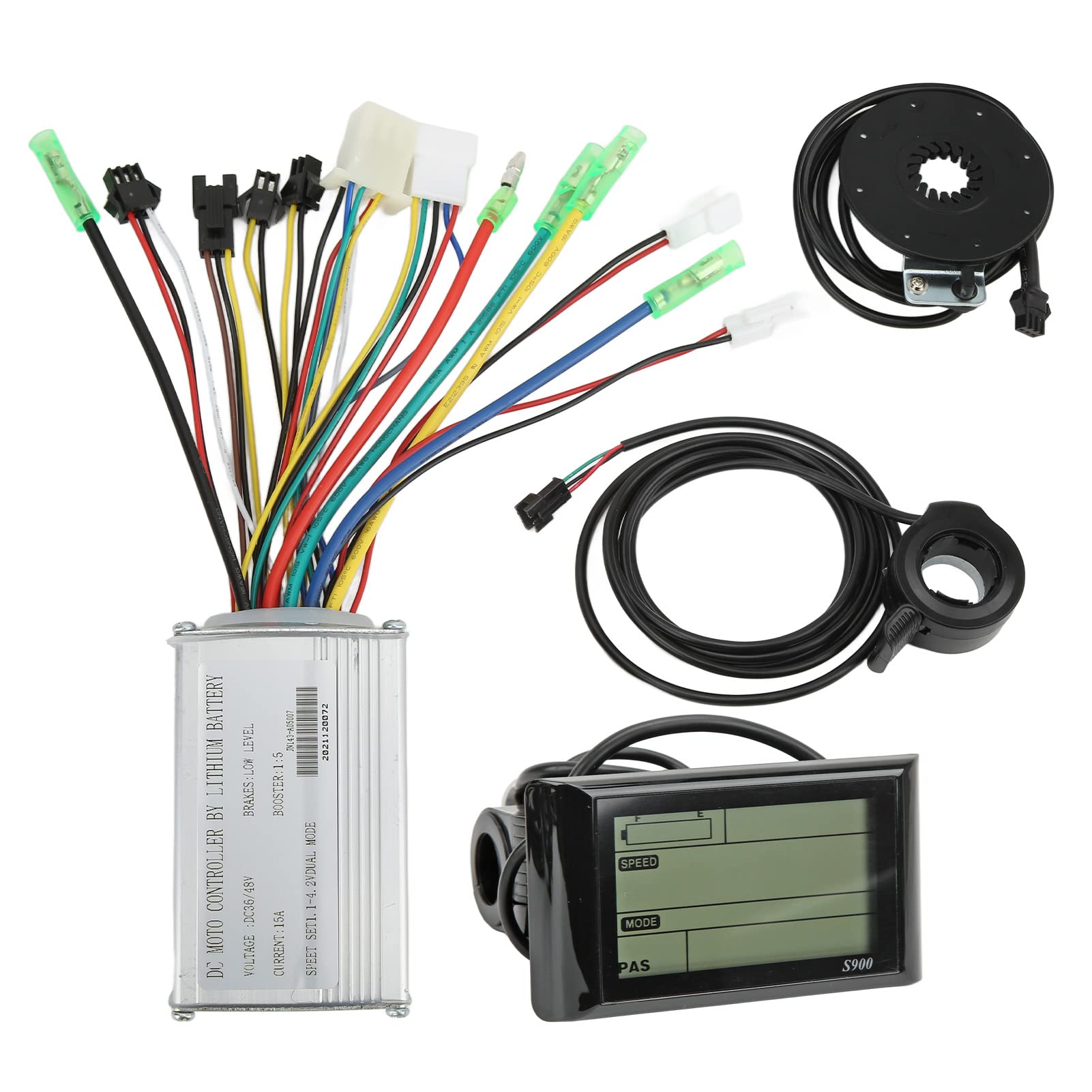 MechKit Brushless Motor Controller Kit, 36V 48V 250W 350W 15A Motor Controller S900 LCD Display Panel 130X Thumb Throttle 8C Power Assist Sensor Kit for Electric Bike Scooter Vehicle