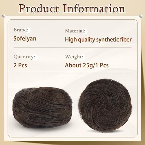 Miniatura 38 de SOFEIYAN 2PCS Messy Bun Hair Piece Wavy Curly Chignon Extension Mini Messy Hair Bun Scrunchies Synthetic Donut Wig Accessory Updo Space Bun Hair