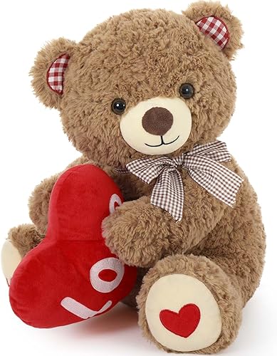 MaoGoLan Oso de peluche de amor, oso de peluche de 14 pulgadas con corazón de amor rojo abrazando de lado, regalo para novia, novio, niños, mamá,